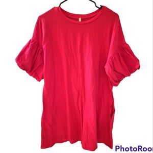 Red Lolly Pink Puffy Sleeve Shirt Dress, Size L